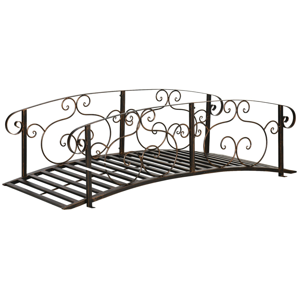 6' Metal Arch Garden Bridge with Safety Siderails, Bronze Footbridge