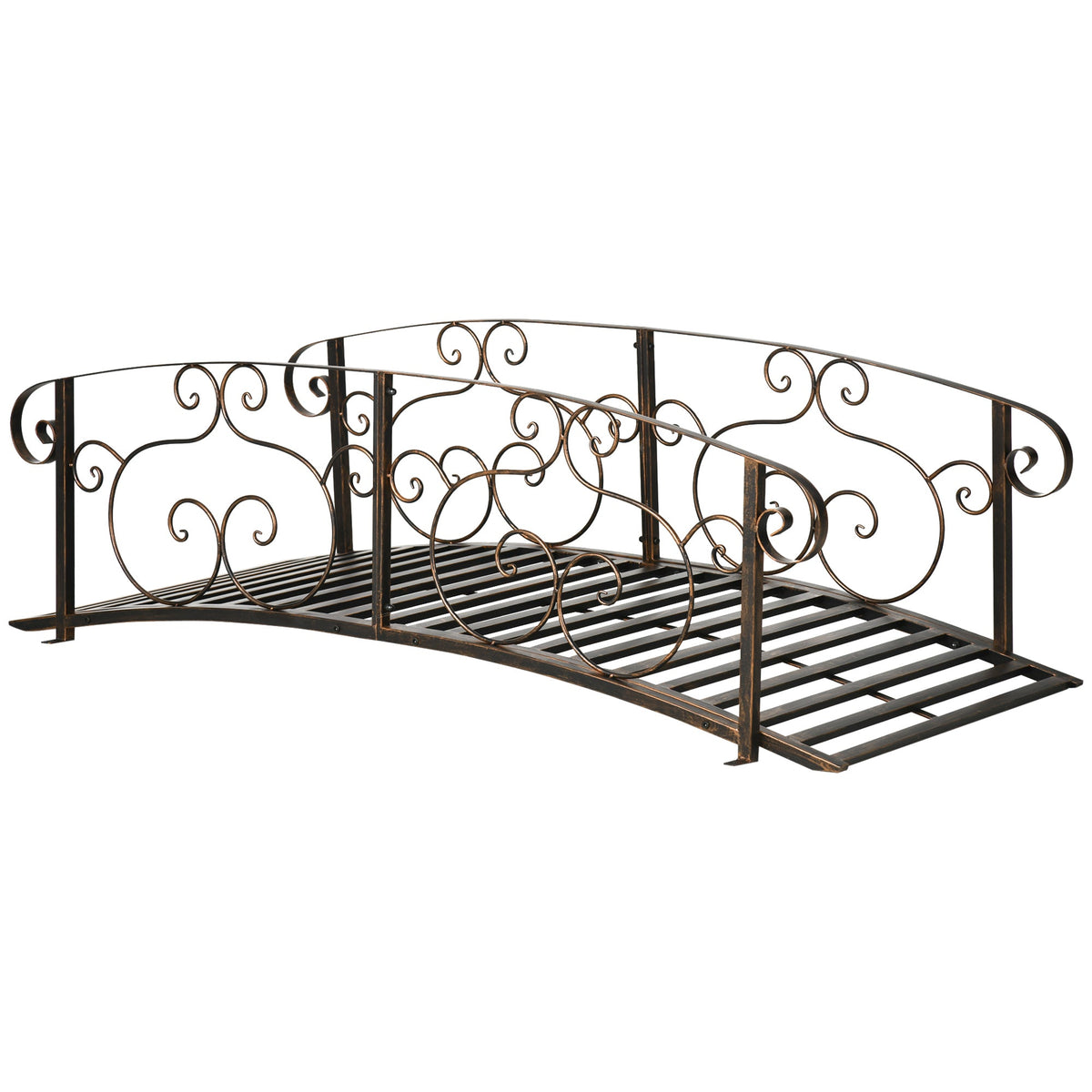 6' Metal Arch Garden Bridge with Safety Siderails, Bronze Footbridge
