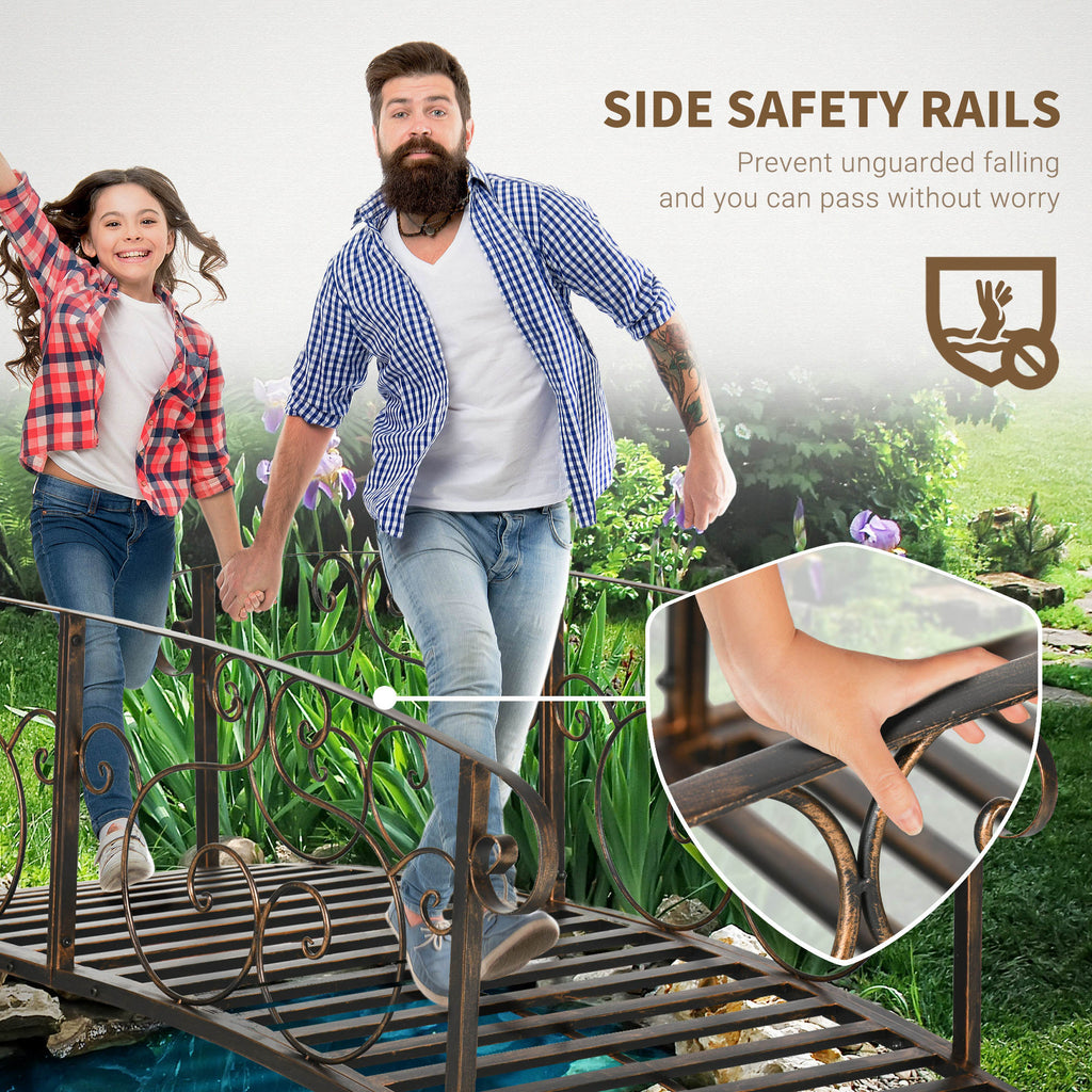 6' Metal Arch Garden Bridge with Safety Siderails, Bronze Footbridge
