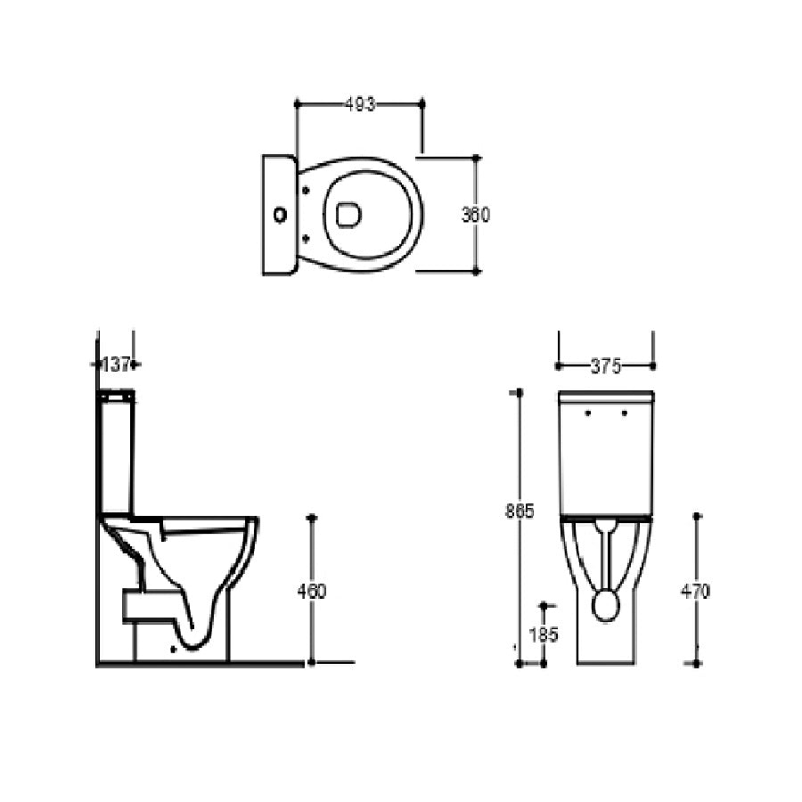 Oasis Rimless Comfort Height Close Coupled Toilet With Cistern & Soft Close Seat - White