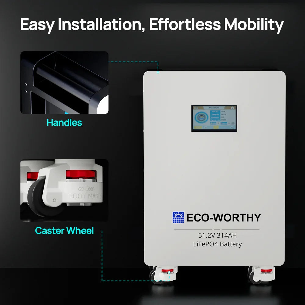 ECO-WORTHY 51.2V 314Ah LiFePO4 Home Battery, 16kWh Lithium Solar Storage with 6-Year Combined Protection