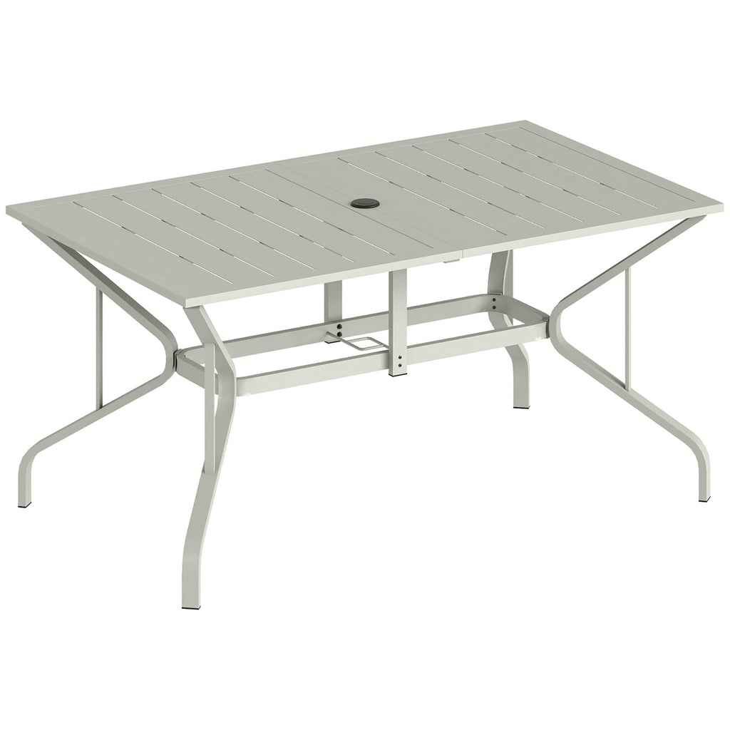 Outsunny Rectangle Garden Table with Parasol Hole, Outdoor Dining Table for 6, Patio Table for Balcony, 150cm x 90cm, Light Grey