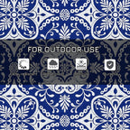 9' x 12' Reversible Waterproof Outdoor Rug, Blue & White Floral Design for Deck, Beach, Camping