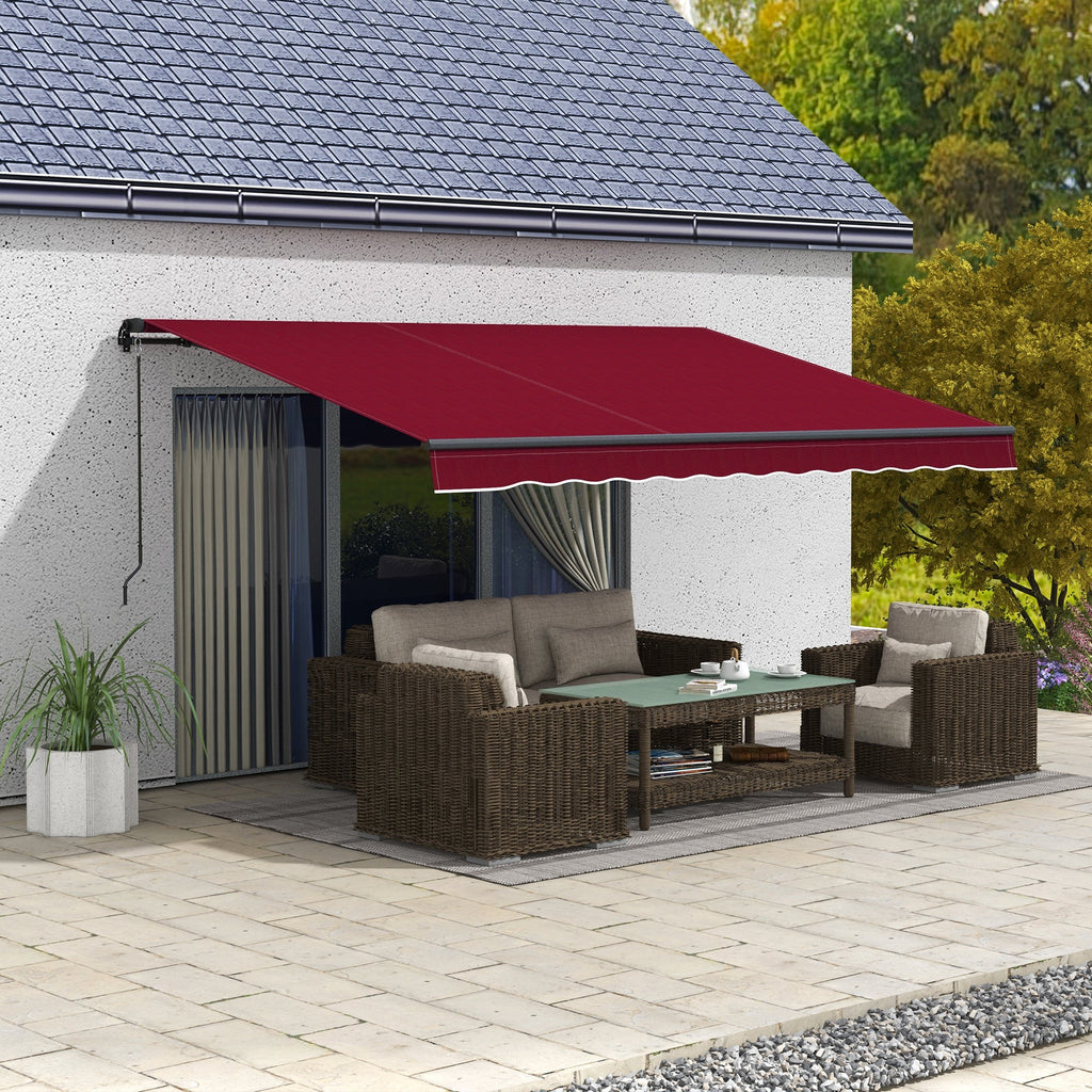 13' x 10' Retractable Awning with Manual Crank, 280gsm UV Resistant Fabric and Aluminum Frame, Wine Red