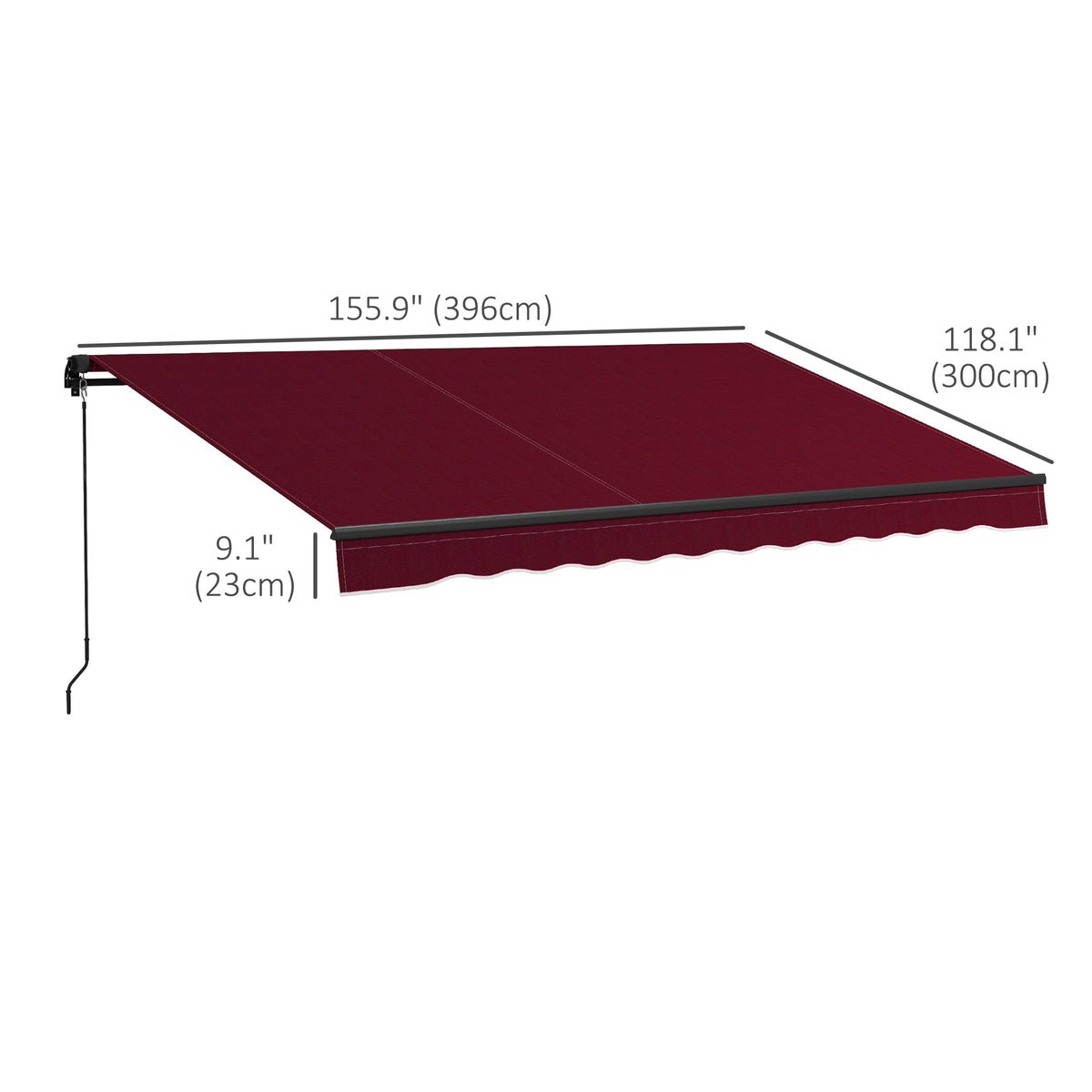 13' x 10' Retractable Awning with Manual Crank, 280gsm UV Resistant Fabric and Aluminum Frame, Wine Red