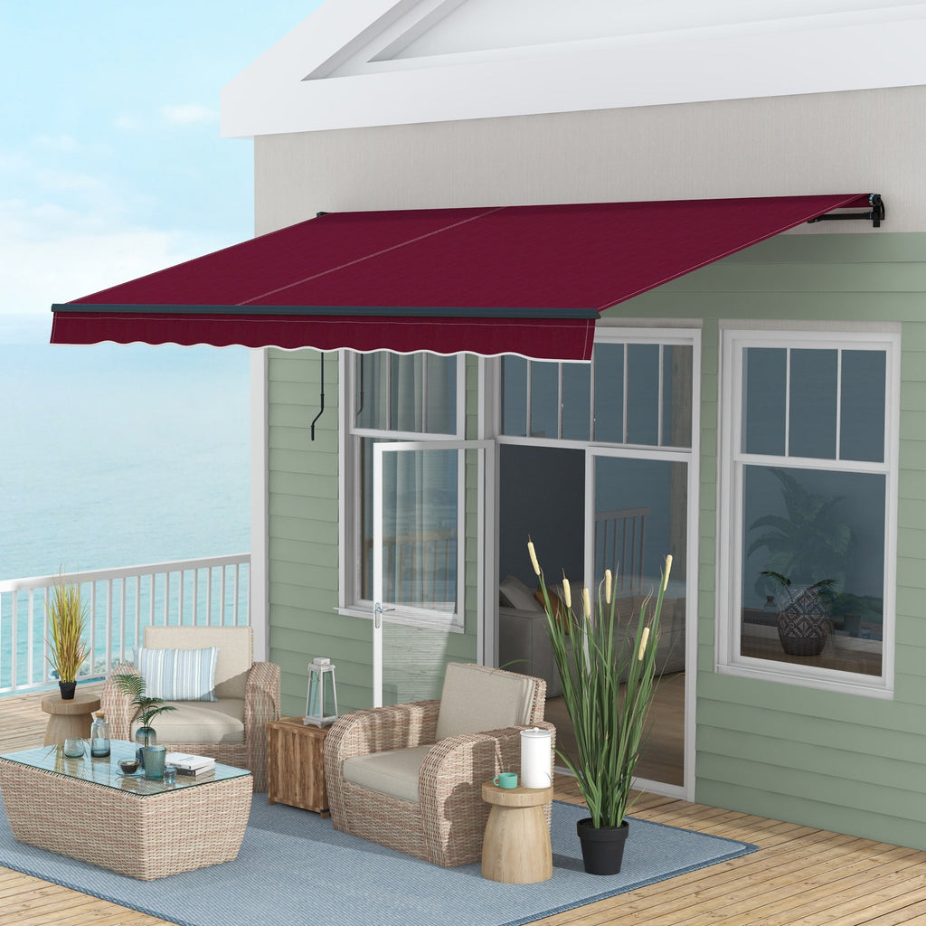 13' x 10' Retractable Awning with Manual Crank, 280gsm UV Resistant Fabric and Aluminum Frame, Wine Red