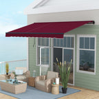 13' x 10' Retractable Awning with Manual Crank, 280gsm UV Resistant Fabric and Aluminum Frame, Wine Red