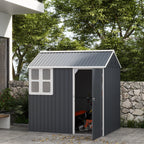 7' x 5.5' Metal Garden Storage Shed with Lockable Door & Window, Dark Grey
