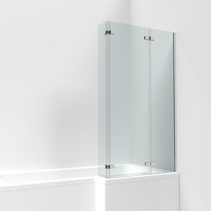 Torino 5mm Glass L-Shaped Hinged Bath Screen - 1400mm x 760mm - Chrome