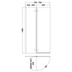 Torino 5mm Glass L-Shaped Hinged Bath Screen - 1400mm x 760mm - Chrome