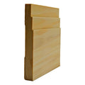 EWBB29 Stepped 5-1/4 inch Tall Baseboard Molding on white background. Unfinished square edge baseboard moulding in a natural wood color, shown with a cross-sectional view.