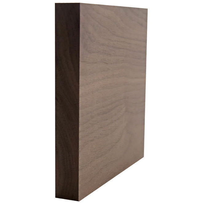 an image of EWCA53 Casing 5-1/4 inch Square Edge Trim Moulding Walnut wood cross section on a white background.