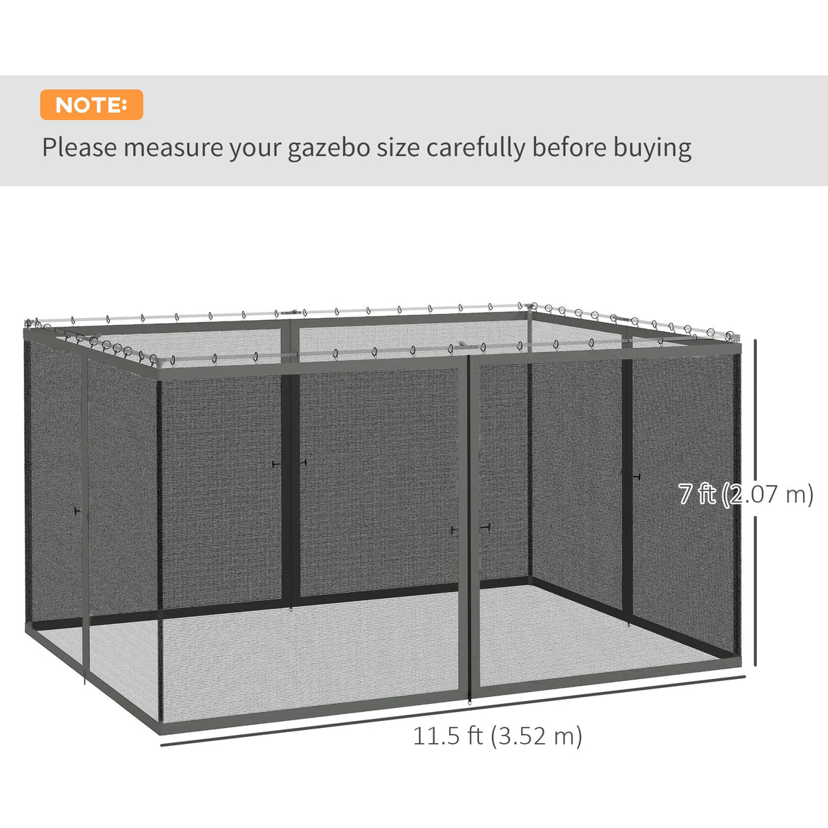 Replacement Mosquito Netting for Gazebo 10' x 13'with Zippers, Dark Grey
