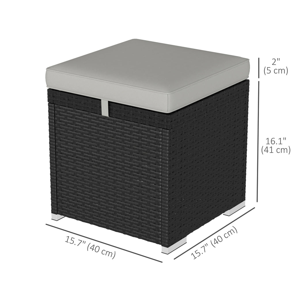 2 PC Wicker Outdoor Ottoman with Storage, Square Side Table with Removable Cushion, Light Grey