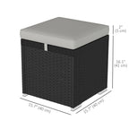 2 PC Wicker Outdoor Ottoman with Storage, Square Side Table with Removable Cushion, Light Grey