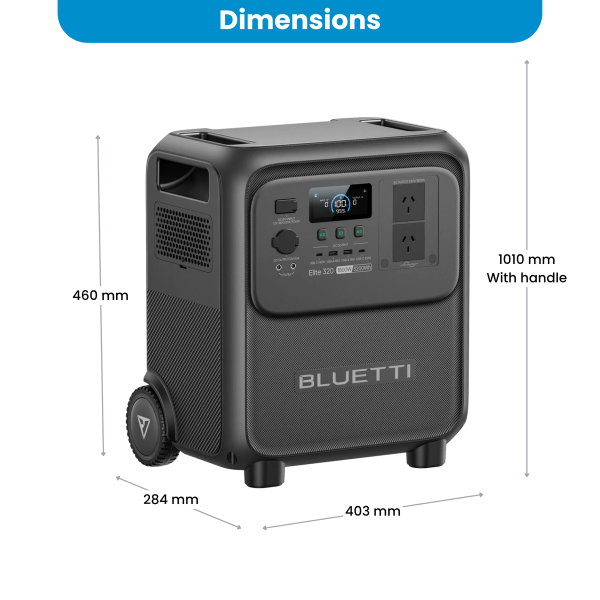 Bluetti Elite 320 1800W Portable Power Station with Wheels and Handle - 3200Wh