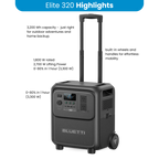 Bluetti Elite 320 1800W Portable Power Station with Wheels and Handle - 3200Wh