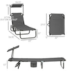 2-Pack Foldable Chaise Lounge Chairs with Canopy, Reclining Backrest & Side Pockets, Dark Gray