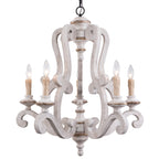 5 - Light Distressed Wood French Country Vintage Chandelier with Adjustable Height,  25" Farmhouse Chandelier for Dining Room