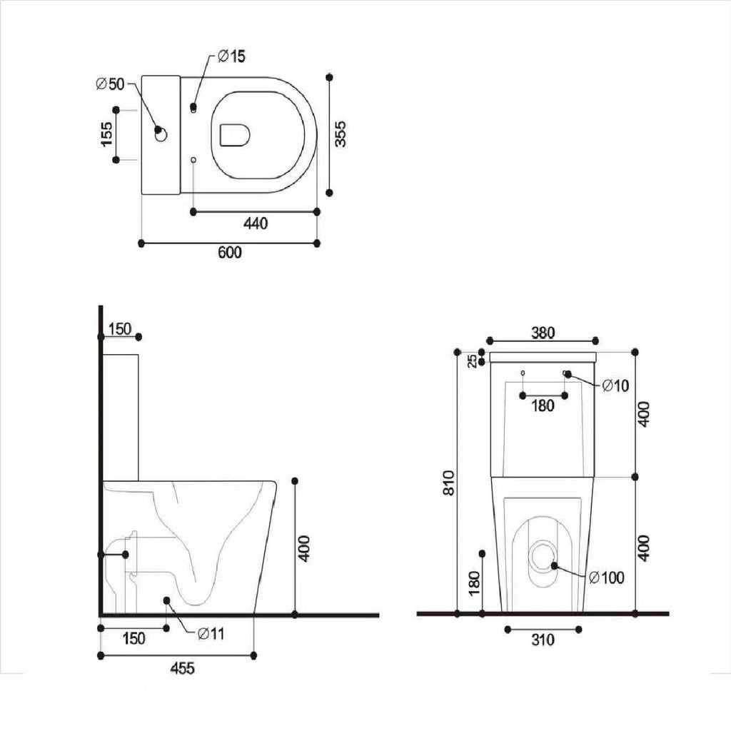 Fidenza Rimless Close Coupled Toilet with Soft Close Seat & Cistern - White