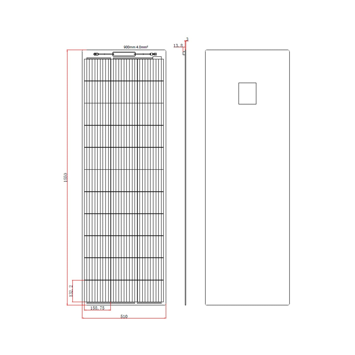 150W black narrow semi-flexible fibreglass solar panel with durable ETFE coating