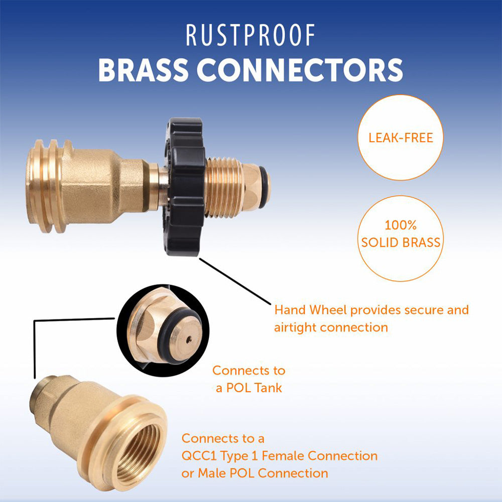 Flame King POL01JT002 Brass POL to QCC1 Type 1 Female Connection Adapter
