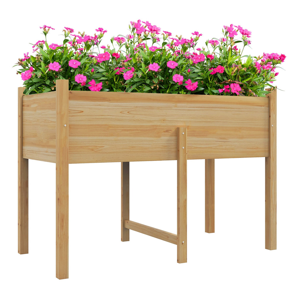 Wooden Raised Garden Bed with Liner & Drain Holes, 45.3"x21.7"x31.5", Natural