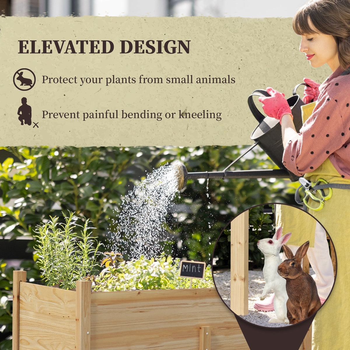 Wooden Raised Garden Bed with Liner & Drain Holes, 45.3"x21.7"x31.5", Natural