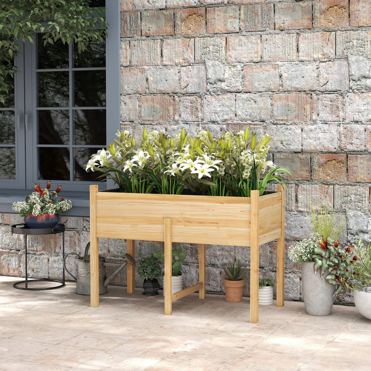 Wooden Raised Garden Bed with Liner & Drain Holes, 45.3"x21.7"x31.5", Natural