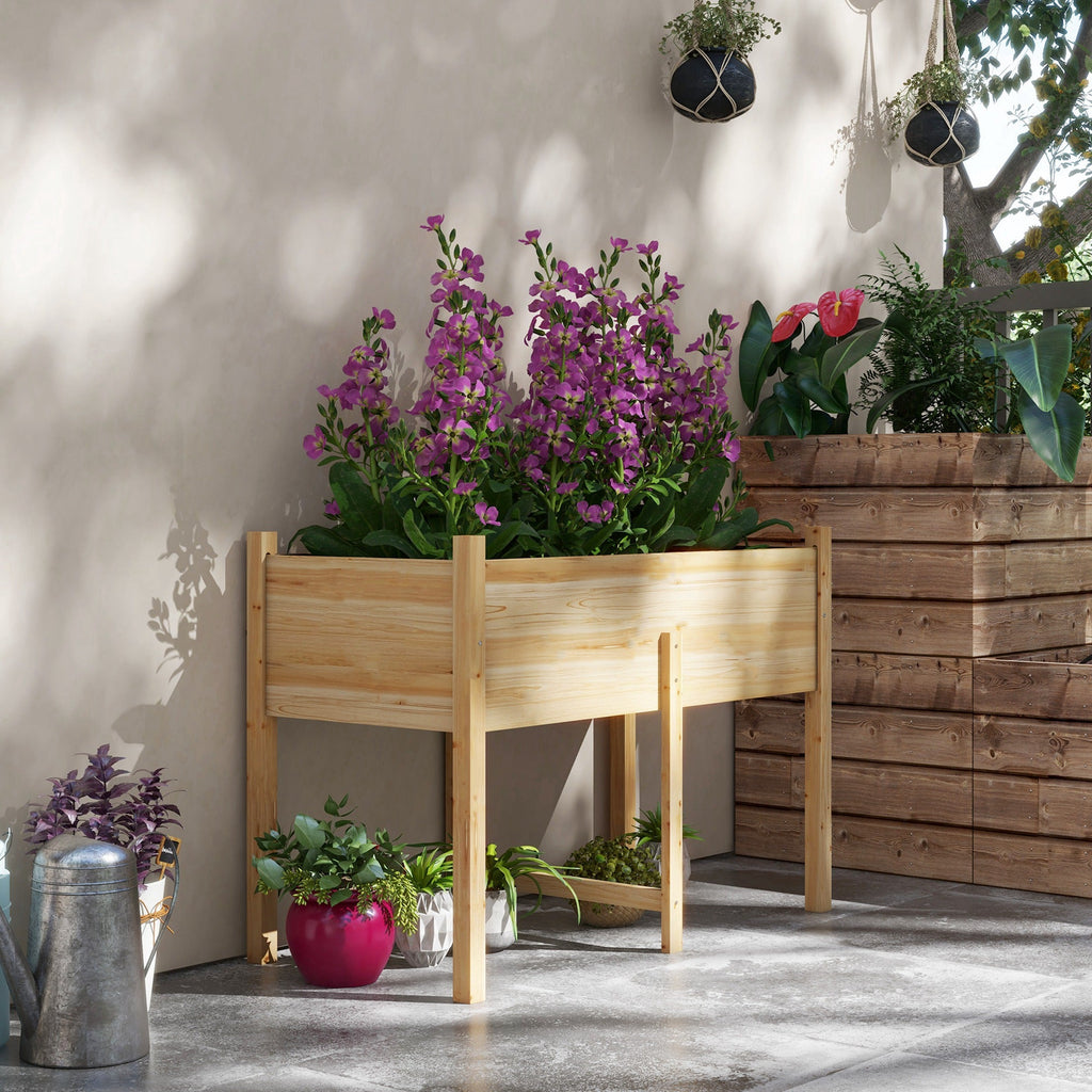Wooden Raised Garden Bed with Liner & Drain Holes, 45.3"x21.7"x31.5", Natural