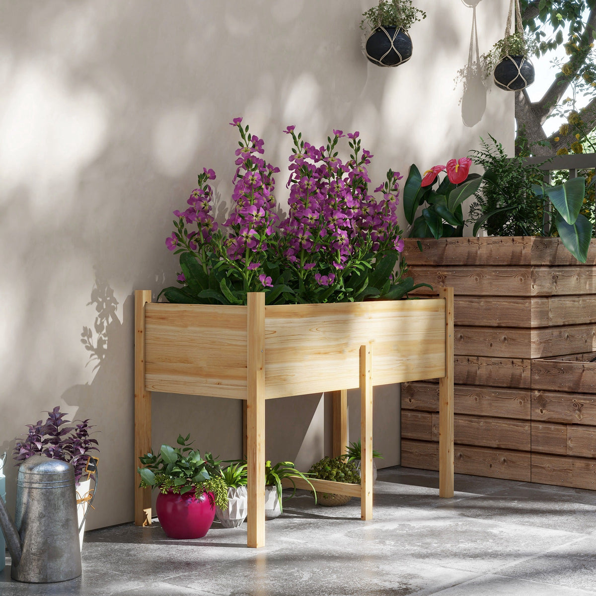 Wooden Raised Garden Bed with Liner & Drain Holes, 45.3"x21.7"x31.5", Natural