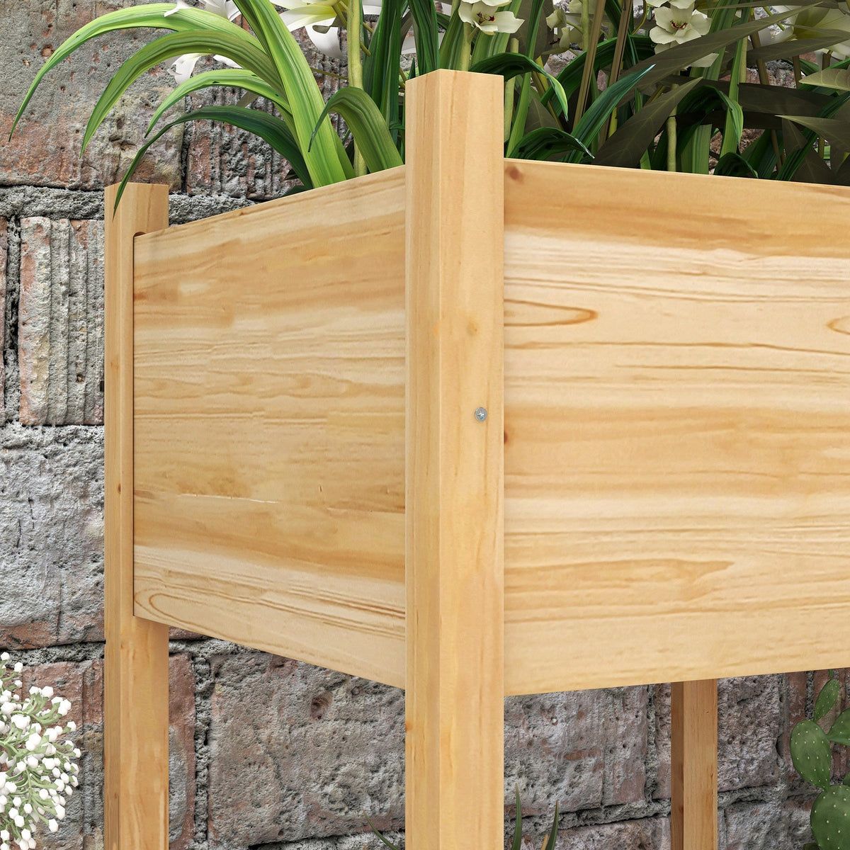 Wooden Raised Garden Bed with Liner & Drain Holes, 45.3"x21.7"x31.5", Natural