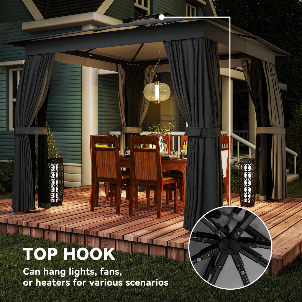 10' x 10' Soft Top Gazebo Canopy Shelter with Double Roof, UPF30+ Protection for Lawn, Backyard, Deck, Dark Gray