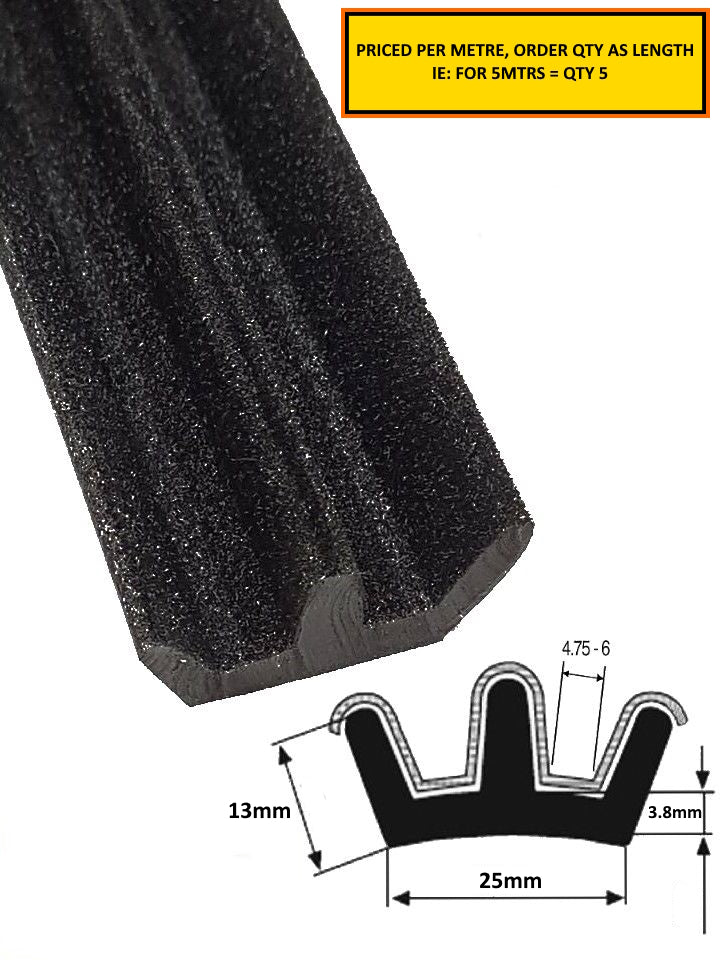 TSEC 2289 Flocked Black Double Window Channel – EPDM Rubber Glass Run Channel (4mm–6mm Glass)