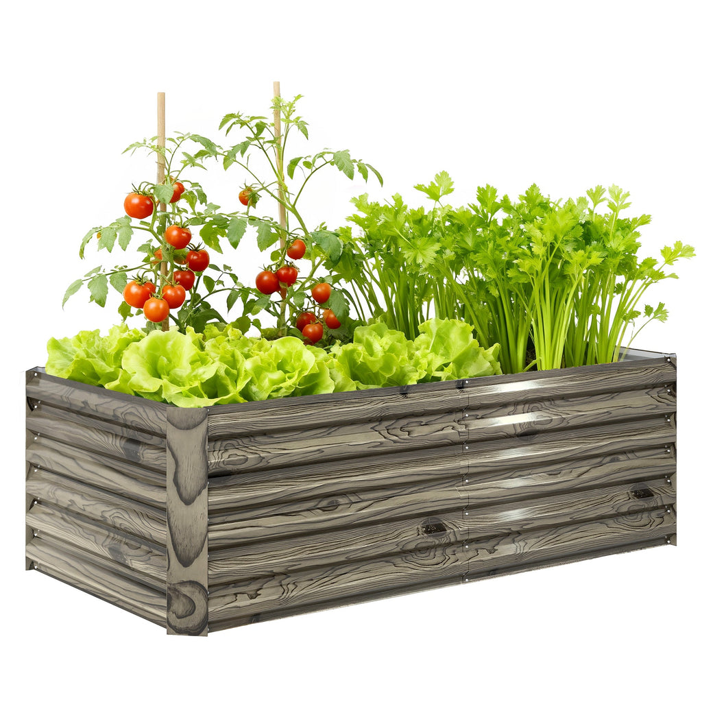 6' x 3' x 2' Galvanized Raised Garden Bed for Vegetables, Light Wood Effect