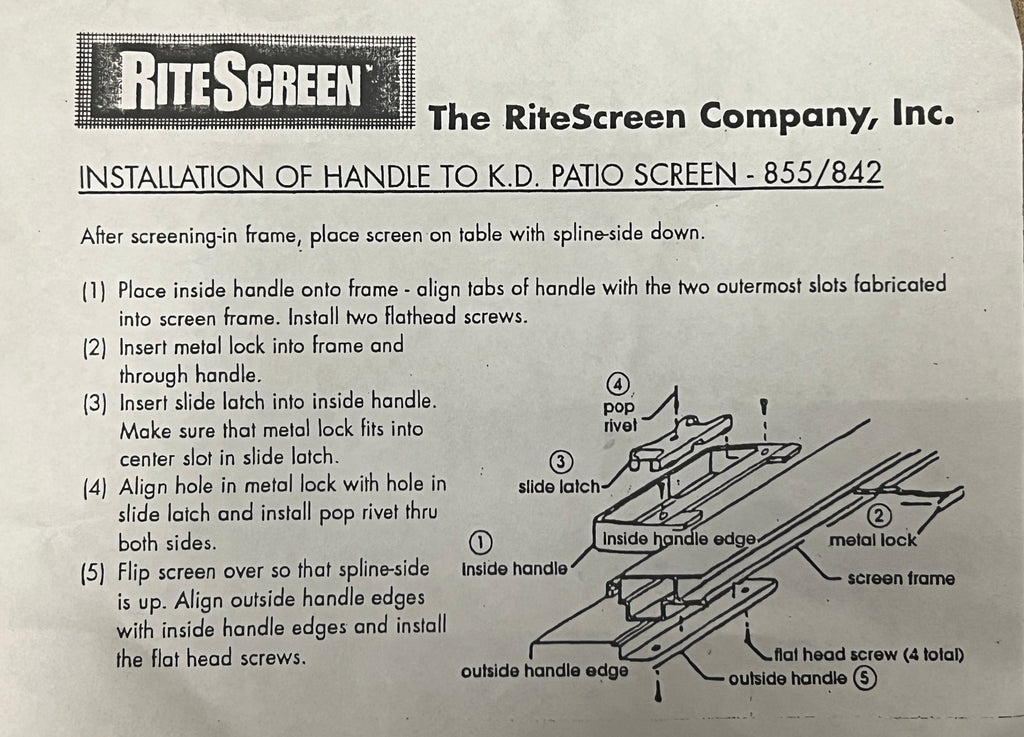 521 Sliding Screen Door Handle Rite Screen (Works on Hurd Screen Doors)