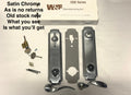 Lock mechanism set with packaging labeled '1200 Series' on a light background. D305- W&f Original 1200-125 Trilennium Handle Satin Chrome Set Only Set