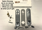 Lock mechanism set with packaging labeled '1200 Series' on a light background. D305- W&f Original 1200-125 Trilennium Handle Satin Chrome Set Only Set