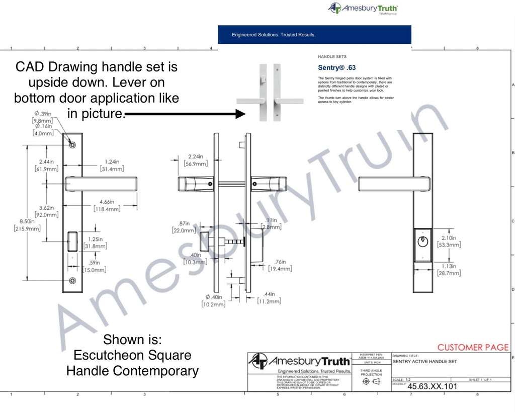 840 - Current Style Active  Amesbury Truth Sentry® .63  and Sentry® .03 Active Handle Set For GU Multi Point Hardware
