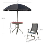 6 Piece Outdoor Dining Sets for 4 with Umbrella, 4 Folding Chairs & Round Glass Table, Black