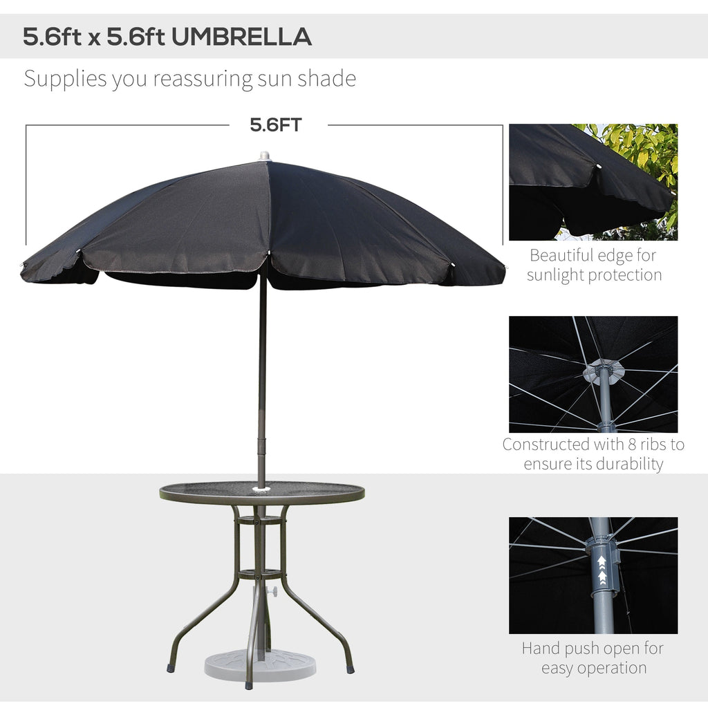 6 Piece Outdoor Dining Sets for 4 with Umbrella, 4 Folding Chairs & Round Glass Table, Black