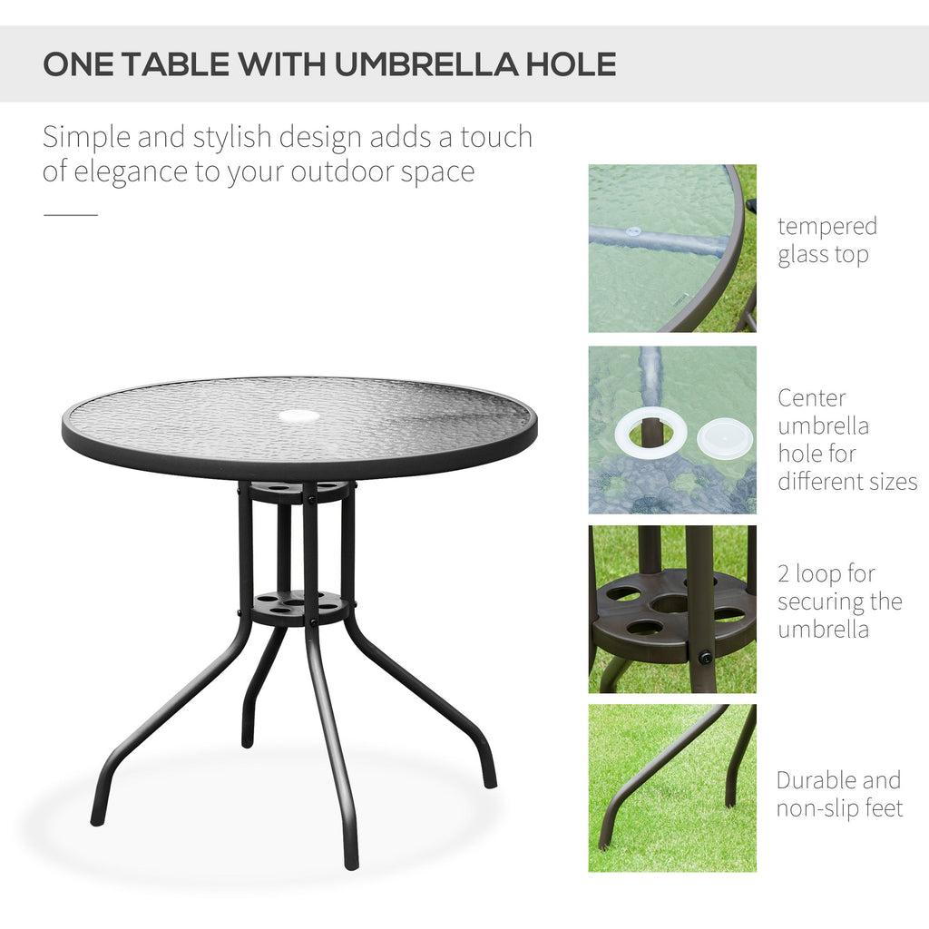 6 Piece Outdoor Dining Sets for 4 with Umbrella, 4 Folding Chairs & Round Glass Table, Black
