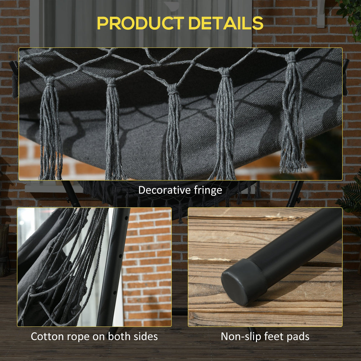 U-Shape Stand Hammock Chair with Headrest, Dark Gray