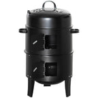 3-in-1 16" Vertical  Round Charcoal Barbecue Grill for Outdoor Camping Picnic, Black