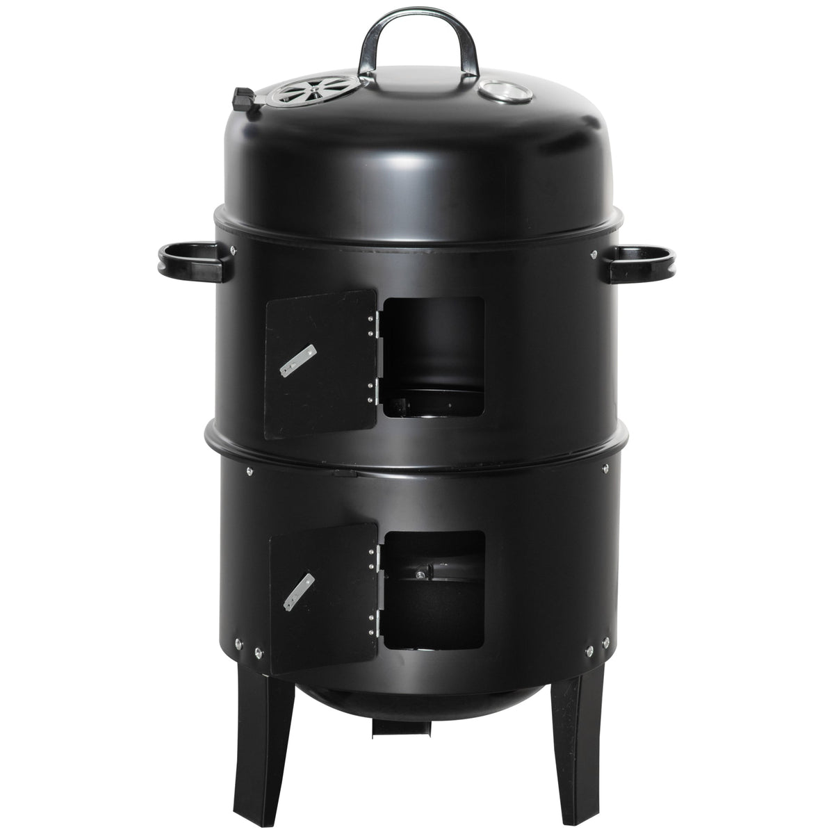 3-in-1 16" Vertical  Round Charcoal Barbecue Grill for Outdoor Camping Picnic, Black