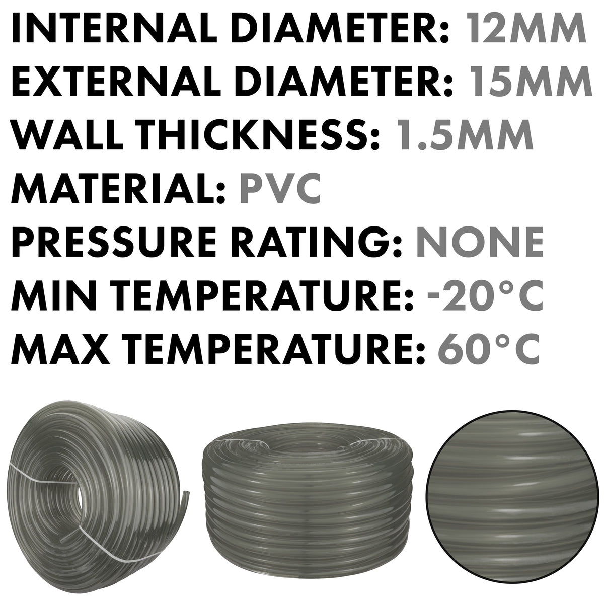 Grey Semi-Transparent PVC Pipe 12mm*15mm