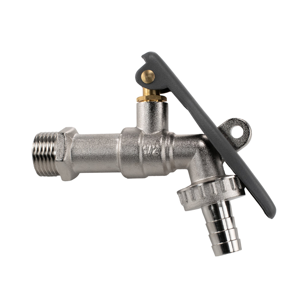 15mm Brass Wall Flange Kit with Lever Tap Hose Barb and Lever Lock