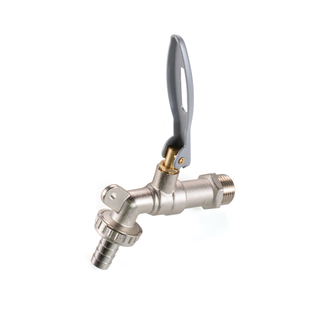 15mm Brass Wall Flange Kit with Lever Tap Hose Barb and Lever Lock
