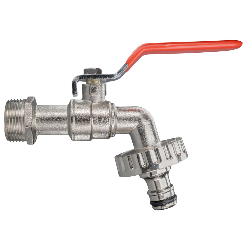 Garden Lever Tap Brass Nickle Plated 3/4" BSPM Inlet Snap-On Bradas