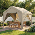 Outsunny 3 x 3 m Patio Gazebo with Netting & Curtains, Outdoor Canopy Shelter with Galvanised Steel Frame, Khaki - Wise Galleria Gazebo & Marquees